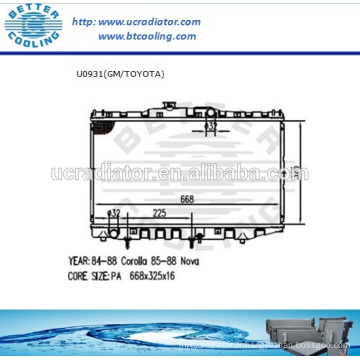 Radiateur automatique pour CHEVROLET NOVA 85-88/TOYOTA COROLLA 84-88 1.6L L4/1.8L L4 chez OEM: 1640001011/01012/15190/15200